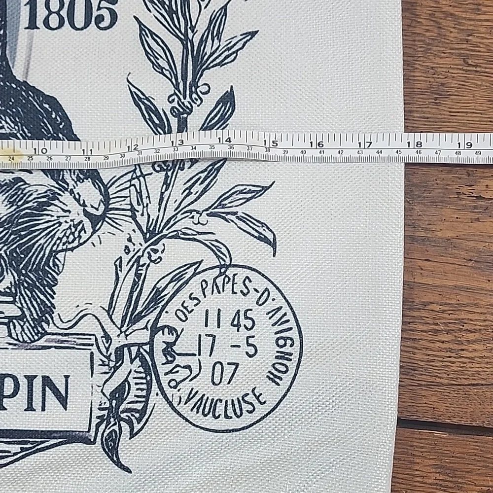Set Of Two Black & Cream Rabbit Print Throw Pillows Parisian Text Linen Like